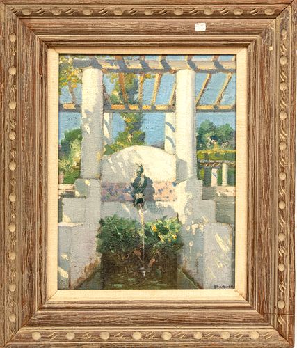 Julius Rolshoven (American, 1858-1930) Oil on Canvasboard, Florentine Villa, H 18" W 13"