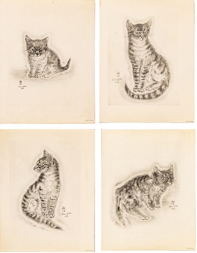 Léonard Tsuguharu Foujita (French/Japanese, 1886-1968) Collotypes on Handmade Arches Paper, 1930, "Book of Cats", H 7.75" W 10.1"