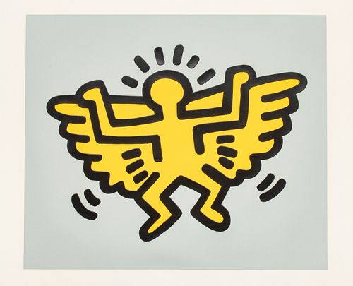 Keith Haring (American, 1958-1990) Silkscreen in Colors with Embossing on Arches Cover Paper, 1990, Winged Angel, from Icons, H 23" W 27"