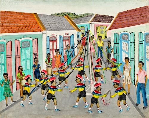 Evelyne Cenoud (Haitian, 20th c.) String Game in Street