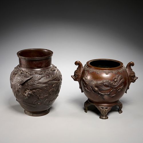 (2) Japanese patinated bronze vessels