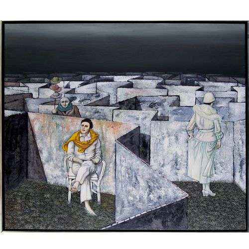 Franco Minei, Surrealist oil on canvas, 1975
