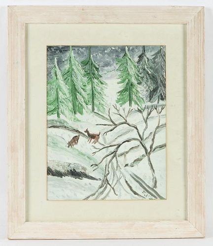 C. Lear (20th c.) Deer in Winter Snowscape