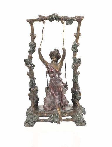 H.F. Moreau (1832-1927) Bronze Swinging Woman