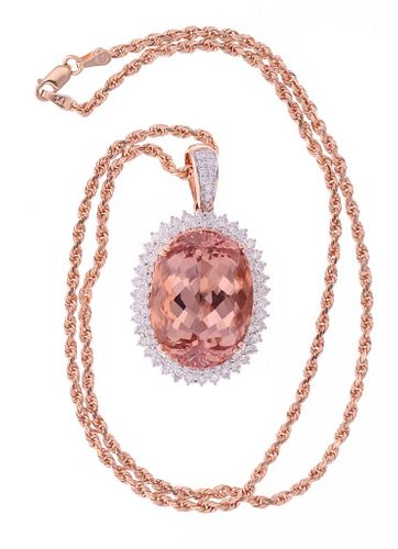 29.25ct Morganite Diamond & 14k Rose Gold Necklace