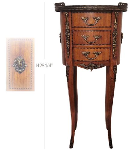 Rosewood With Bronze 3 Drawer Side Table