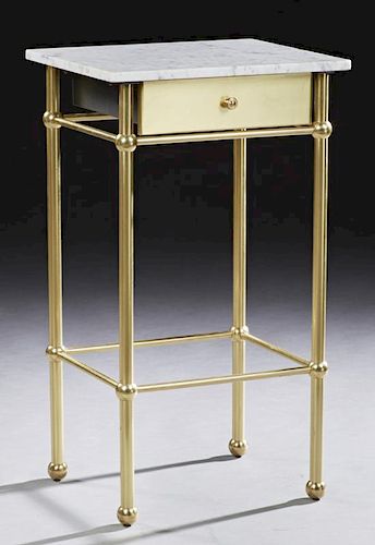 French Brass Mounted Marble Top Nightstand, 20th c