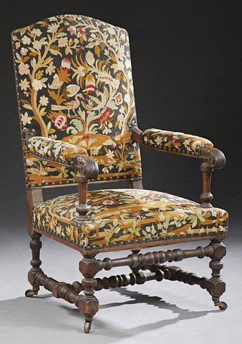 French Henri II Style Carved Oak Upholstered Faute