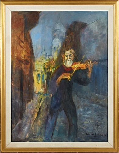 Jean M. Simon, "Fiddler on the Street," 1987, oil
