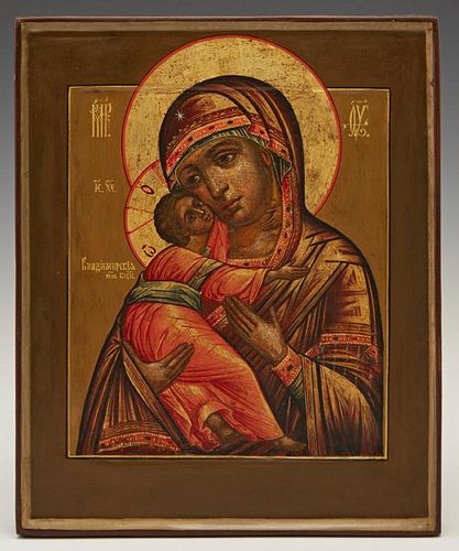 Russian Icon of the Virgin of Vladimir, 19th c., e