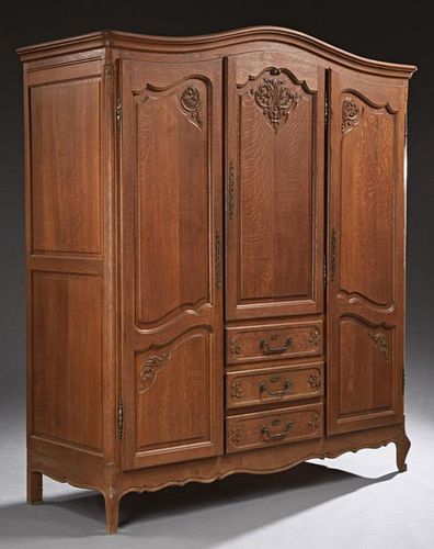 French Louis XV Style Carved Oak Armoire, 20th c.,