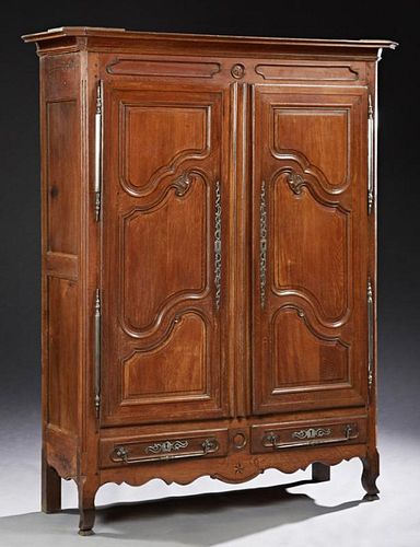 French Louis XV Style Carved Oak Armoire, early 19