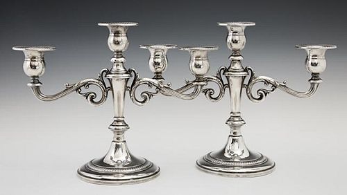 Pair of Weighted Sterling Three Light Candelabra,