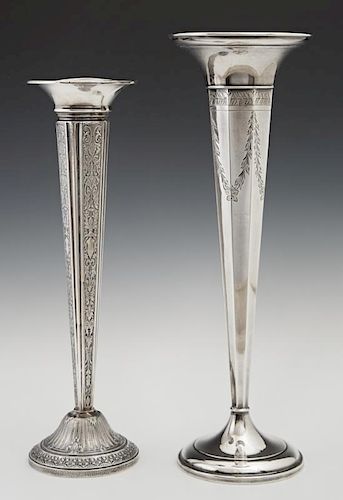 Two Weighted Sterling Trumpet Vases, early 20th c.