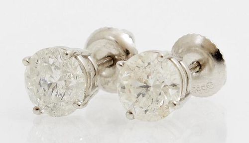 Pair of 14K White Gold Diamond Stud Earrings, each