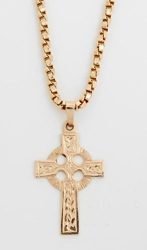 14K Yellow Gold Coptic Cross Pendant, on a 14K yel