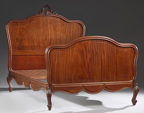 French Louis XV Style Carved Walnut Double Bed, ea