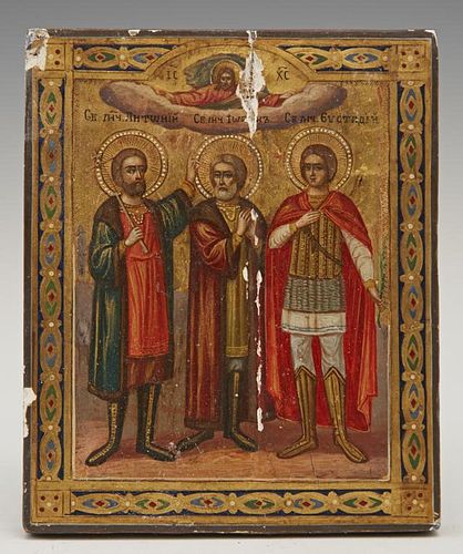 Russian Icon of Three Saints, 19th c., egg tempera