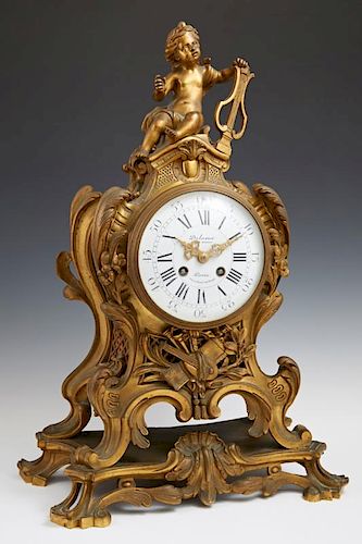 French Bronze Louis XVI Style Cartel Mantle Clock,