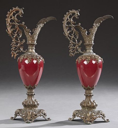 Pair of Victorian Porcelain and Patinated Spelter