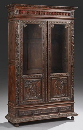 French Provincial Carved Oak Bookcase, 19th c., Br