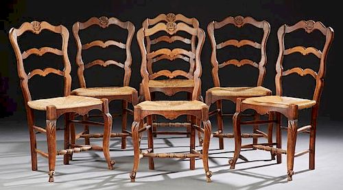 Set of Six Carved Beech Louis XV Style Rush Seat D