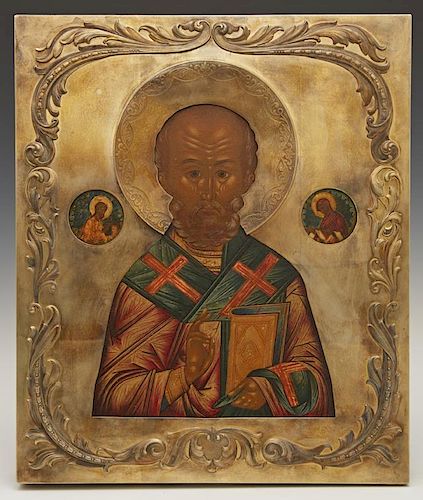 Russian Icon of Saint Nicholas, 19th c., with a gi