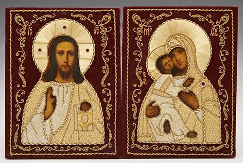 Pair of Russian Wedding Icons, 20th c., of Christ