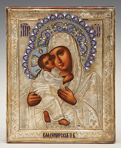 Russian Icon of the Virgin of Vladimir, late 19th