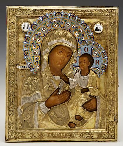 Russian Icon of the Virgin of Smolensk, 1839, with