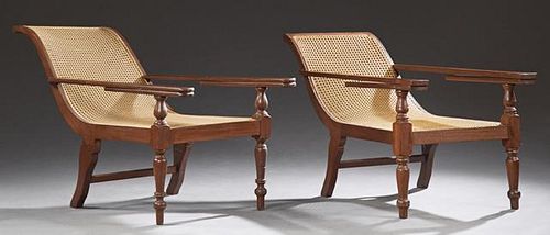 Pair of Carved Mahogany Planter's Chairs, 20th c.,