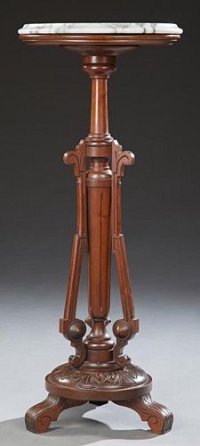American Carved Walnut Marble Top Gueridon, 19th c