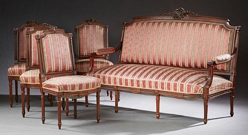 French Carved Mahogany Louis XVI Style Five Piece