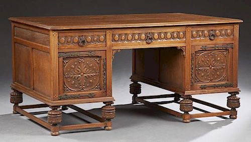English Carved Oak Jacobean Style Desk, early 20th