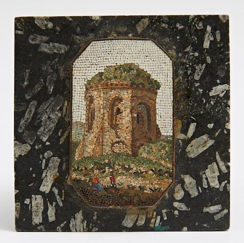 Russian Micro Mosaic, 19th c, of a church and figu