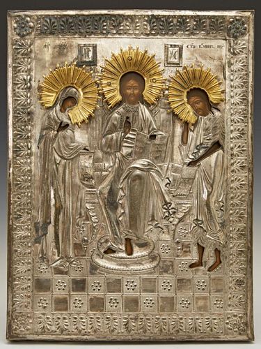 Russian Icon of the Deisis, 19th c., with a gilt a
