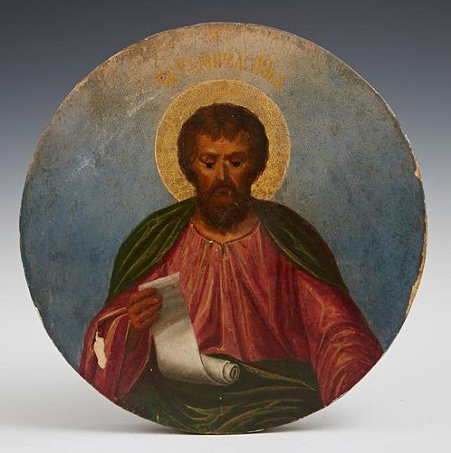 Russian Icon of St. Luke, 19th c., on a circular w
