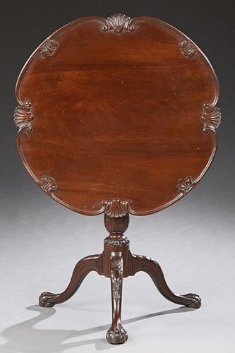 English Carved Mahogany Tilt Top Tea Table, early