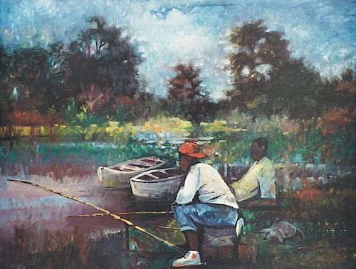 William Tolliver (1951-2000), "Catching Fish," 20t