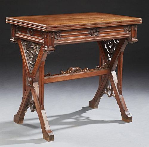 French Carved Walnut Gothic Style Games Table, 19t