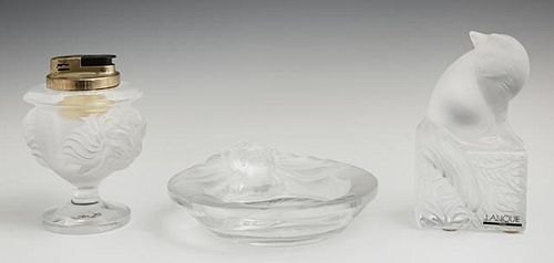 Three R. Lalique Items, consisting of a cat paperw