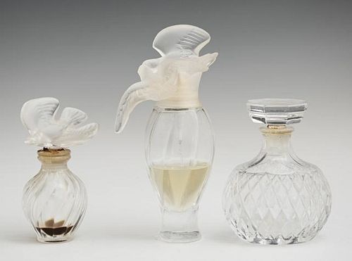Group of Three Lalique Perfume Bottles, 20th c., f