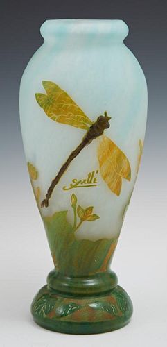 Galle Style Cameo Glass Dragonfly Vase, 20th c., o