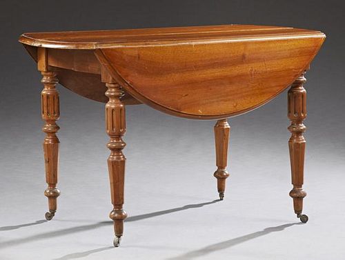 French Carved Cherry Drop Leaf Dining Table, 19th