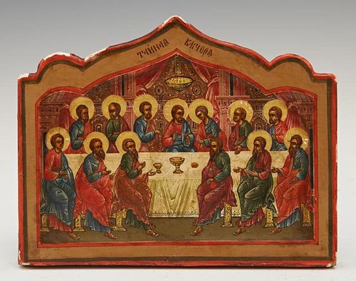 Russian Icon of the Last Supper, 19th c., on a sha