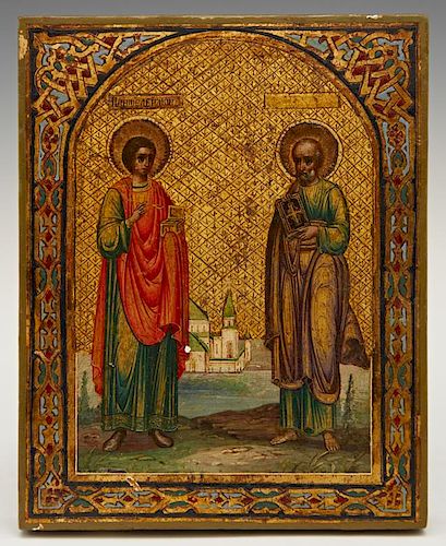 Russian Icon of St. Panteleimon and St. Nicholas,