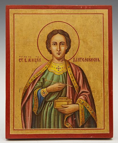 Russian Icon of Saint Panteleimon, 19th c., gilt a