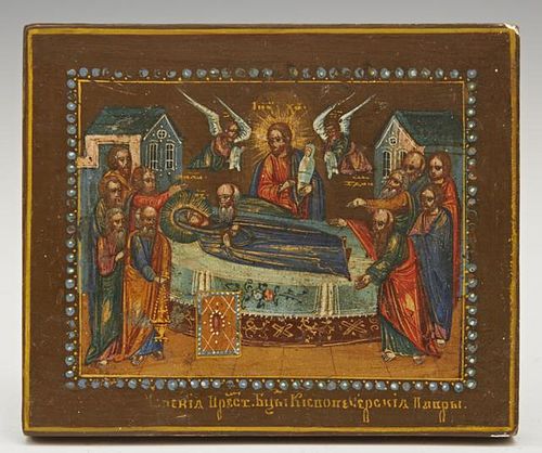 Diminutive Russian Icon of the Dormition of The Mo