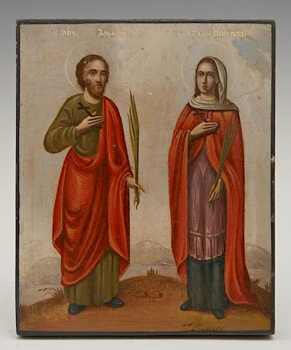 Diminutive Russian Icon of St. Adrian and St. Nata