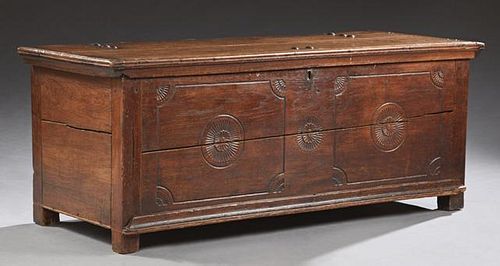 English Carved Oak Coffer, early 19th c., the step